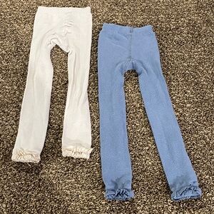 Girls Ruffle Butts Tights- Blue & Off White 4T-6T